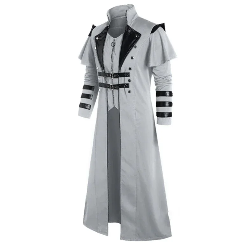 Vintage Halloween Medieval Steampunk Elves Pirate Costume Adult Men Black Long Split Jacket Gothic Armor Leather Coats,role playing costume,cosplay costumes,cosplay costume,gothic jackets