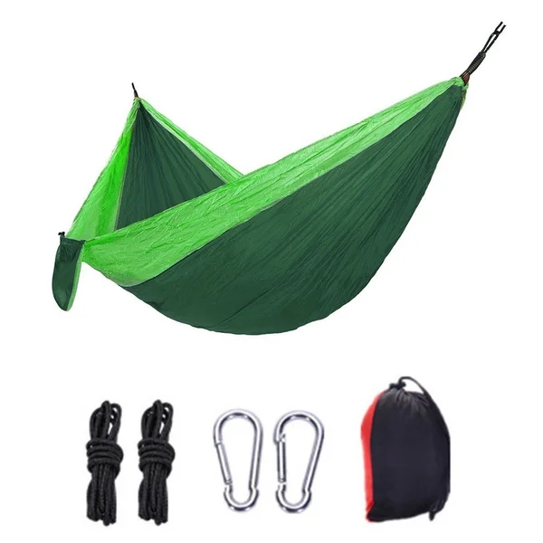 2 Person Portable Outdoor Camping Hammock with Nylon Color Matching Hammock High Strength Parachute Fabric Hanging Bed Hunting 