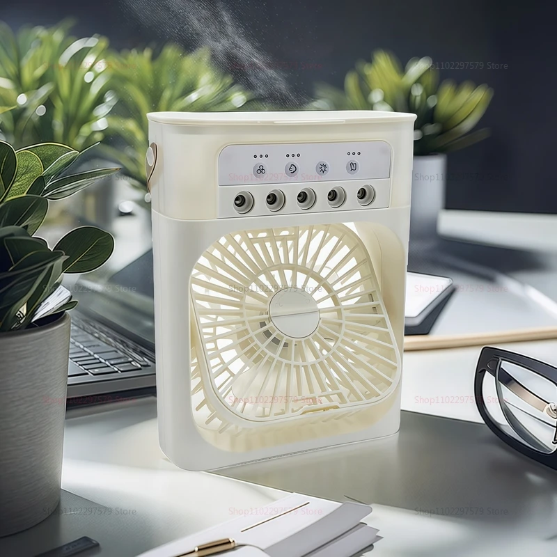 Mini USB Water Mist Fan Portable Air Cooler Humidifier 3 in 1 Air Conditioning Fan 7-Color LED Night Light Office Home Fan 1