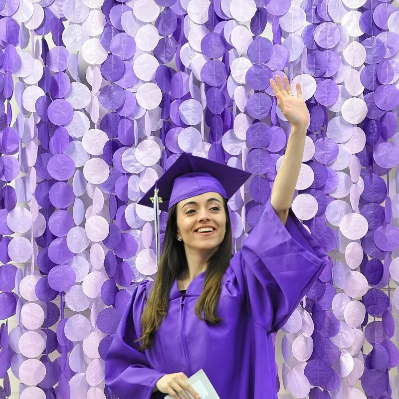 16Pcs Lavender Party Decorations Purple Polka Dot Backdrop Streamer Paper Circle Hanging Garlands Lilac Birthday Party Supplies