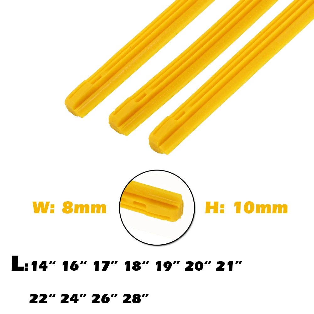 2 PCS Yellow Car Wiper Blade for Hybrid Type Wiper Blade Silica Gel Silicon Refill Strips 8mm 14\