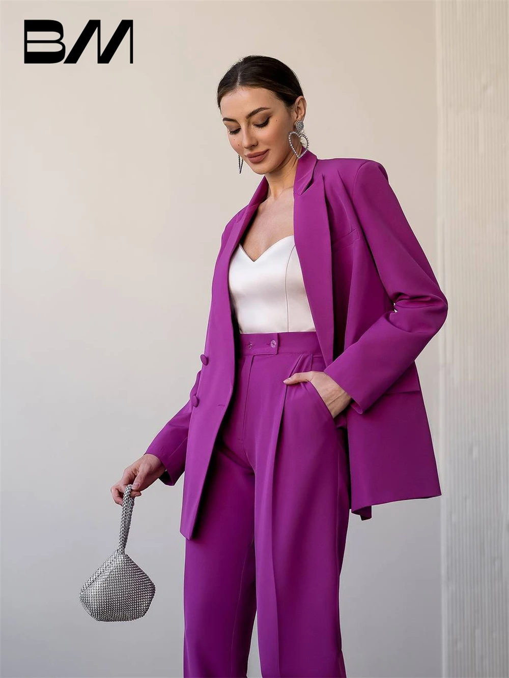 Women's Slim Fit 2 Pieces Suit Set Two Pieces Pantsuit Blazer Pants Double Breasted Women Tuxedo For Wedding Party For Business
