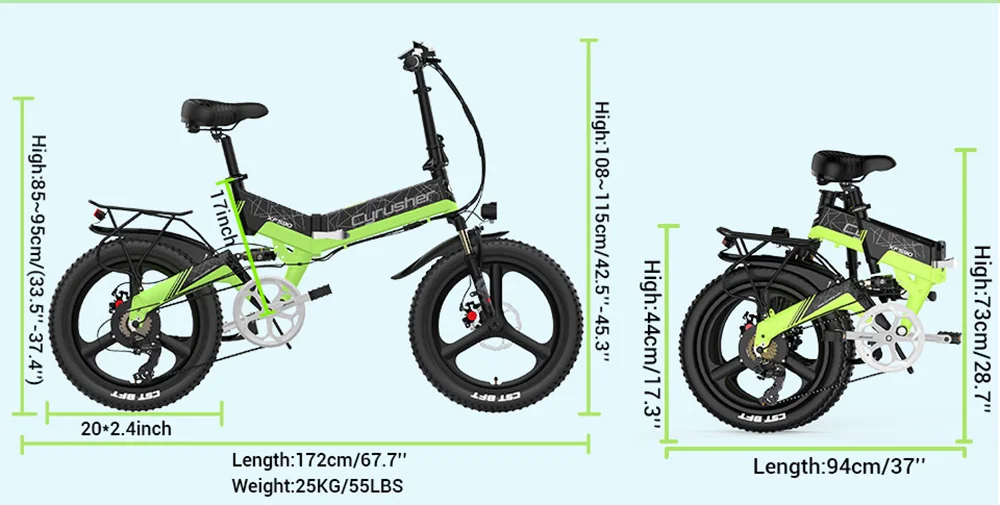 Cyrusher XF590 Folding Electric Bike 500W 48V 10 Ah Battery 7 ...