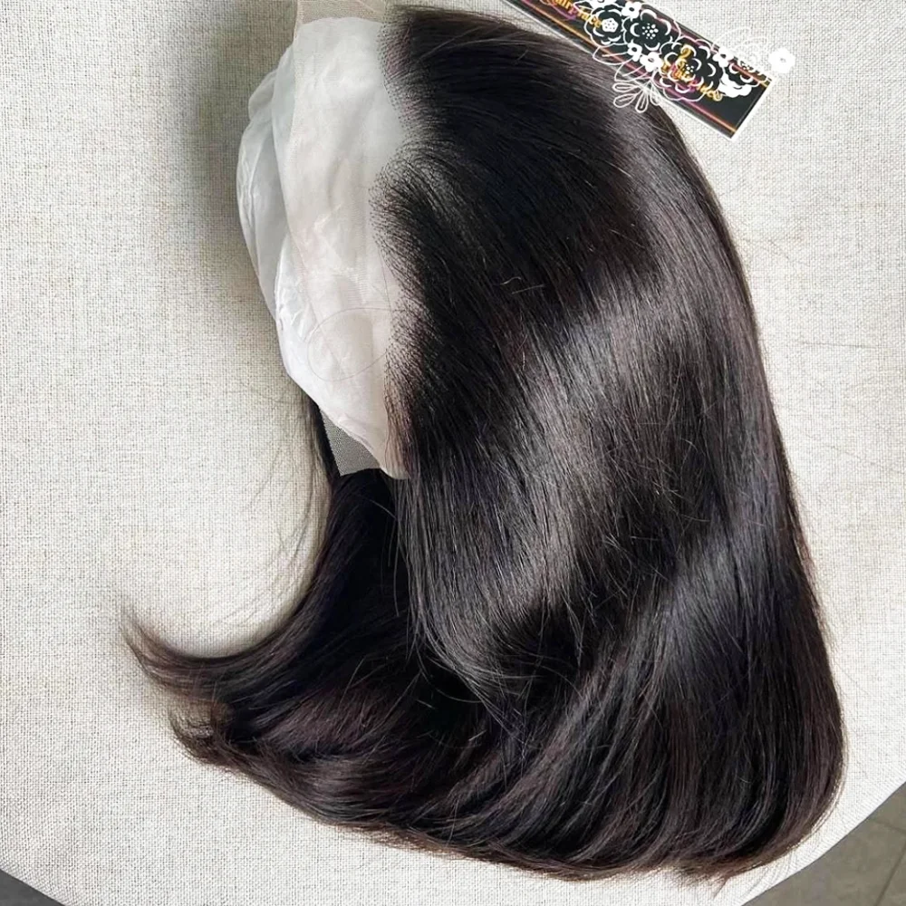 Pelucas de cabello humano sin pegamento 100 hueso recto 13x6 Bob corto media peluca con malla Frontal HD trenzado negro brasileño Wear and Go