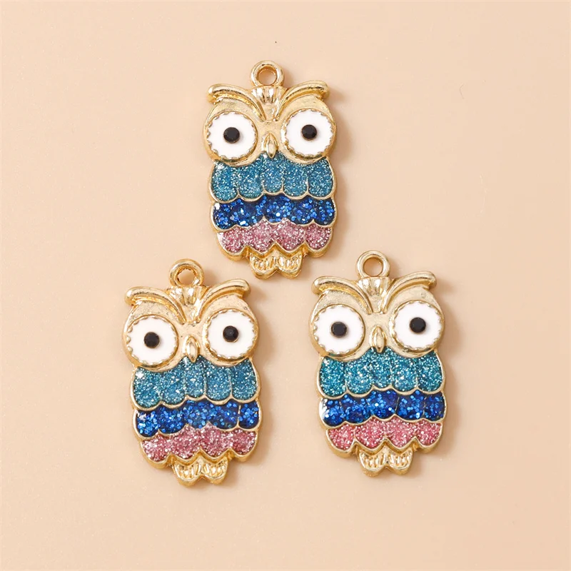 Leslie 10 Stück 14 x 23 mm hübsche bunte Eulen-Charms für Schmuckherstellung, Basteln, Tier-Charms, Anhänger, DIY, Ohrringe, Halsketten – Detail 6
