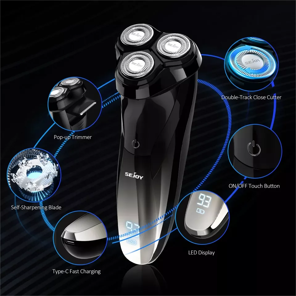 SEJOY 3D Electric Shaver Wet &Dry Rotary Shavers Pop-up Trimmer Waterproof Gifts 3