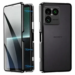 Enhanced Magnetic Metal Frame Double - Sided Glass Phone Case Cover - Sony Xperia 1 V (Black)