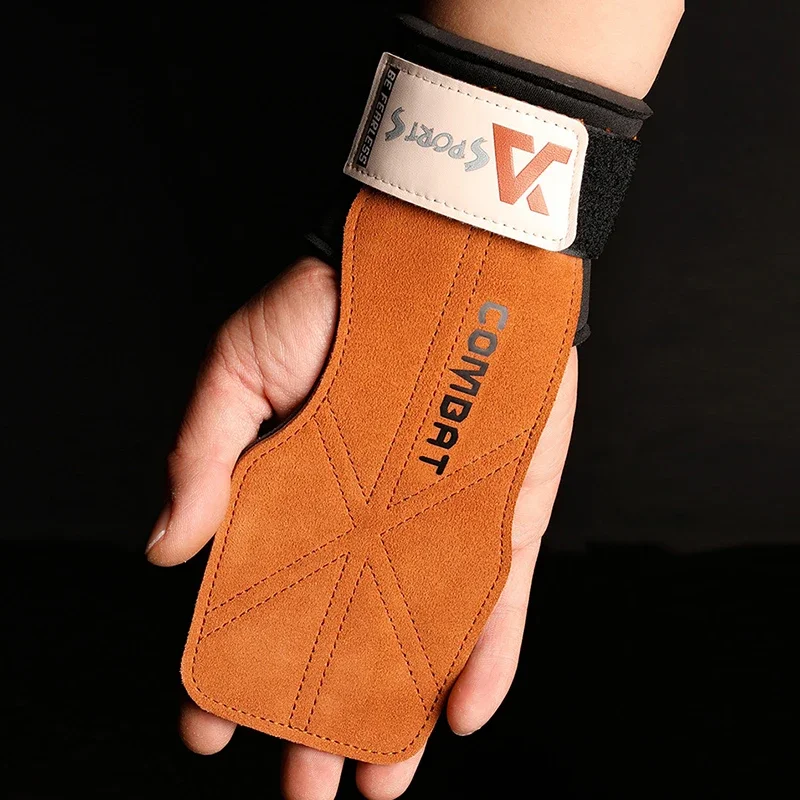 1 Pair 3-layers Cowhide Weight Lifting Gloves Deadlift Grip Pads for Fitness Gym Wrist Straps Workout Training Pull-Up Gloves 4