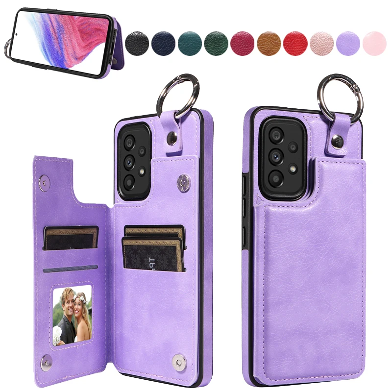 

Wallet Anti Drop Lifting Ring Leather Cover For Samsung Galaxy A73 A54 A53 A52S A34 A33 A24 A25 A22 A14 A13 A05S A04 S23 Ultra