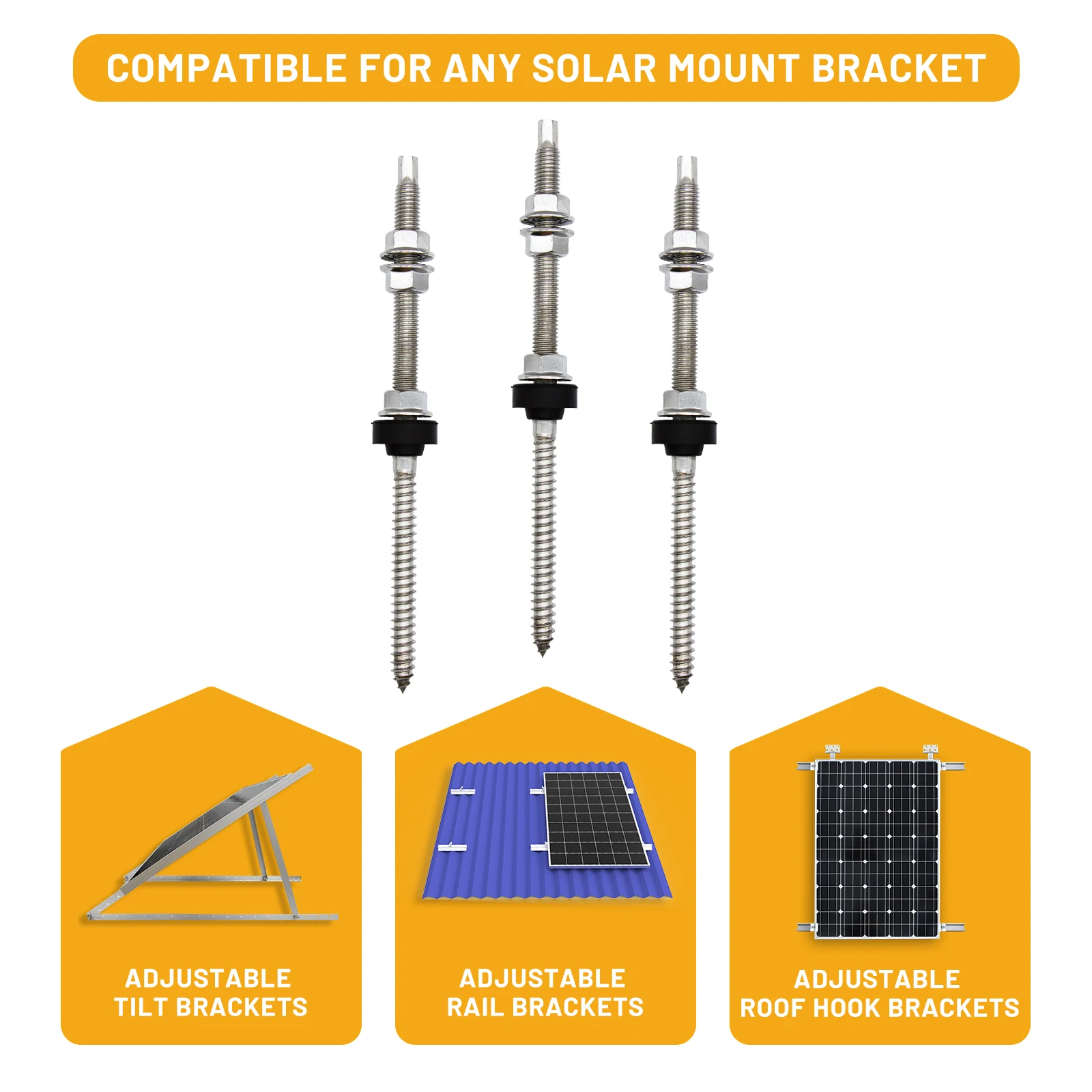 6 Pi&egrave;ces Vis Double Filetag Fixation Panneau Solaire M10 X 200 mm Adjustable for Wood