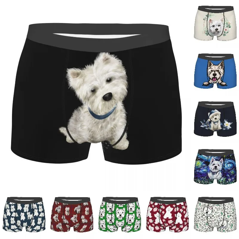 

Нижнее белье Sweet West Highland с изображением белой собаки-терьера, мужские сексуальные боксеры с принтом Westie щенка, мягкие шорты