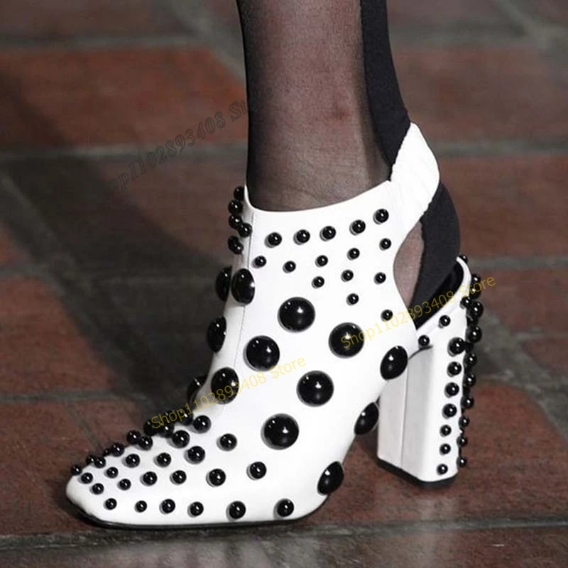 

Mixed Color Pearl Decor Ankle Boots Square Toe Chunky Heel Western Women Shoes Plus Size 2023 Fashion Sexy Zapatos Para Mujere