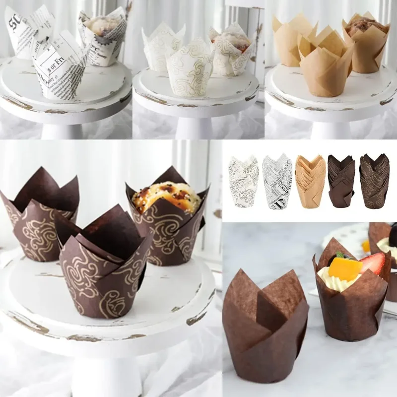 Tulip Muffin Cupcake Paper Cups Oilproof Cupcakes Liner Baking Muffin Box Cup Cake Decorating Tools Wrap Cases 50pcs/sets
