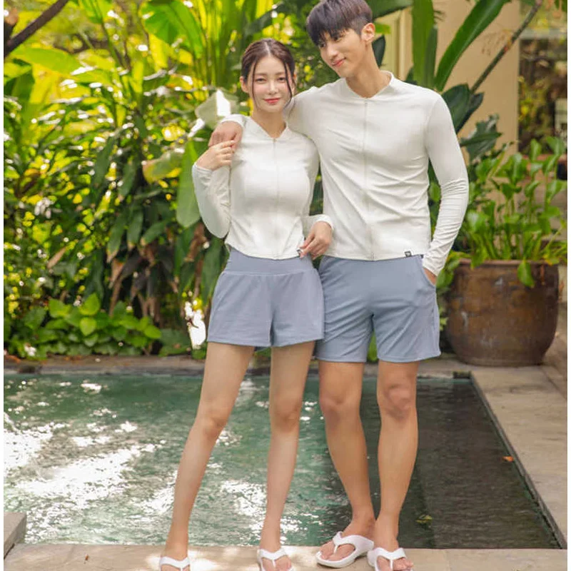 Men's/Women's Rash Guards Set, Long Sleeve Swim Shirt and Trunks, Full Cover Sunsuit Rashguards Beachwear Front Zip Athletic