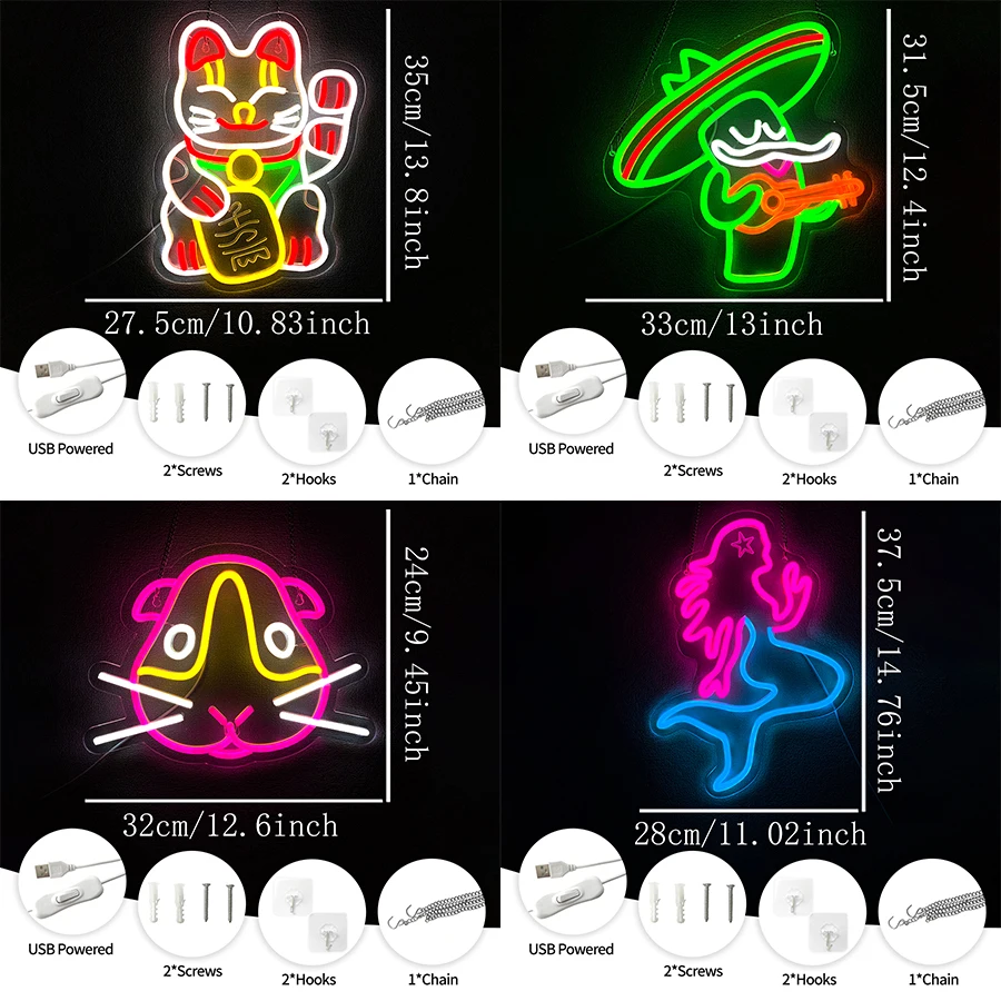 애니메이션 LED 네온사인, 3D 조각 행운의 고양이 아이콘, 침실, 가정, 게임룸, 클럽 및 장난감 가게의 예술 장식에 적합합니다.