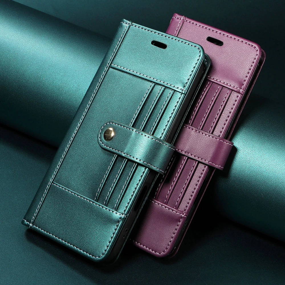Luxury Leather Wallet Case - 6-Card Holder Flip Cover