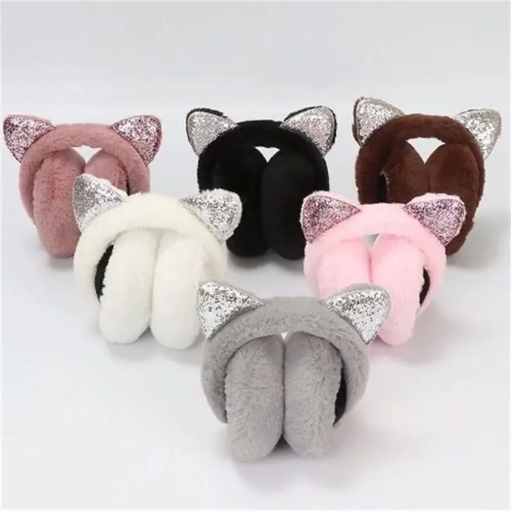 Winter Warm Plush Earmuffs for Women Girls Children Riding Ski Ear Protection Cartoon Cute Cat's Ears Fur Soft Cashmere Earflaps ear muffs