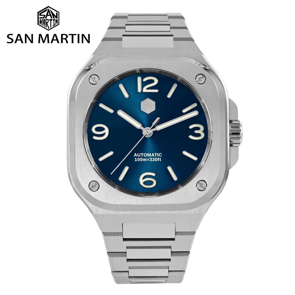 Zegarek męski San Martin 40mm Classic Luxury Sport, charakterystyczna kwadratowa koperta, stal nierdzewna, automatyczny mechanizm mechaniczny, wodoszczelność 10 bar, model SN0074 - AliExpress 1511