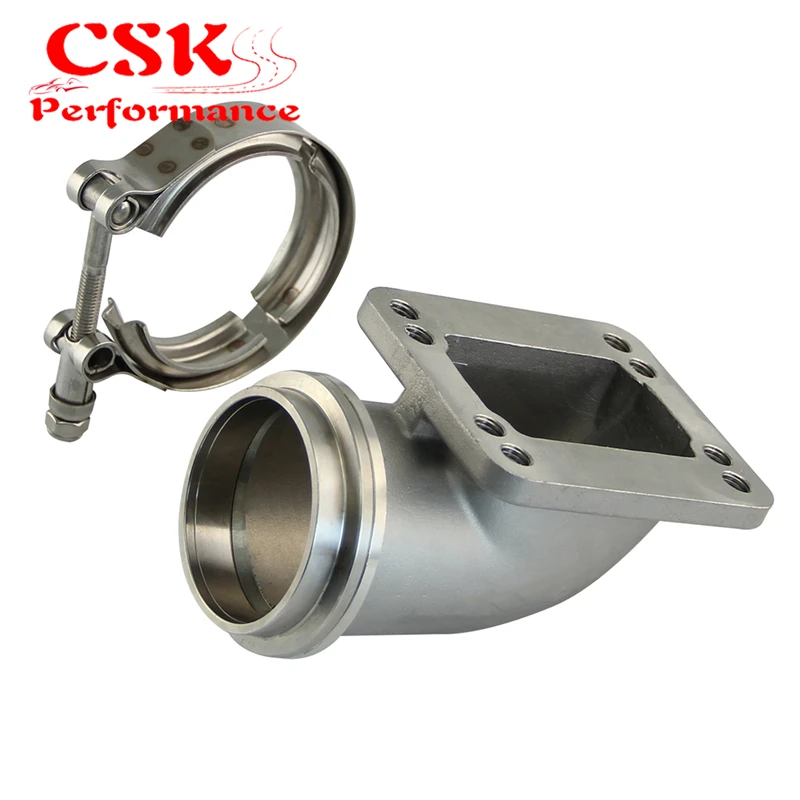 2.5" Vband 90 Degree Steel Cast Elbow Adapter Flange For T3 T4 Turbo + Clamps