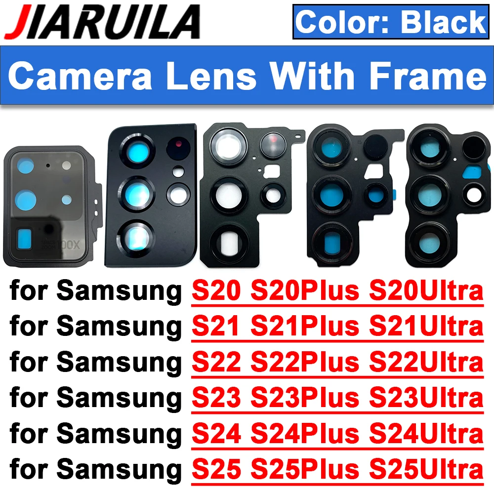Premium Black Rear Camera Glass Lens with Frame & Adhesive