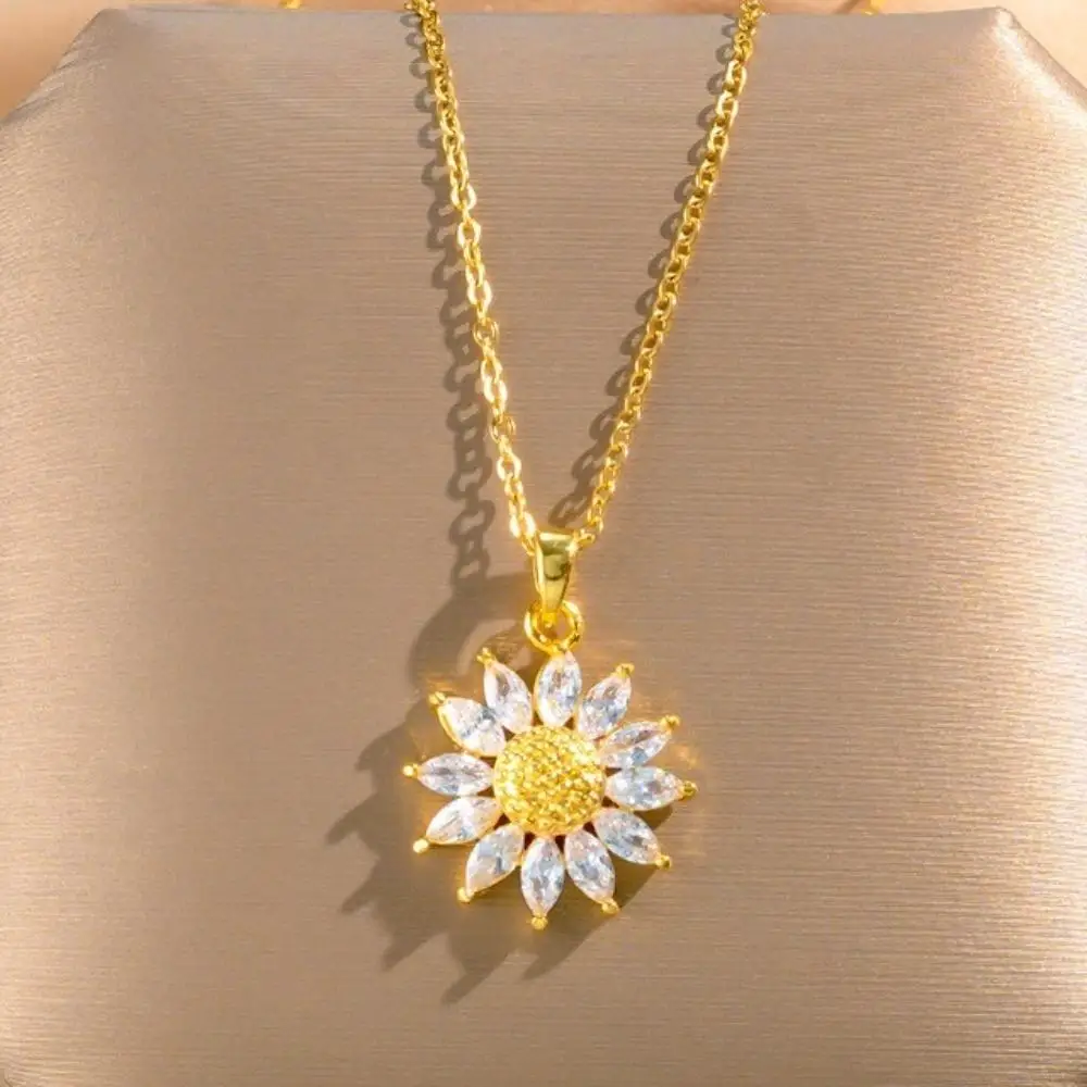 Stainless Steel Sunflower Necklace with Gift Box | Cubic Zirconia “I Love You Sunshine”... - SKU JPB00005 - UGI Packaging
