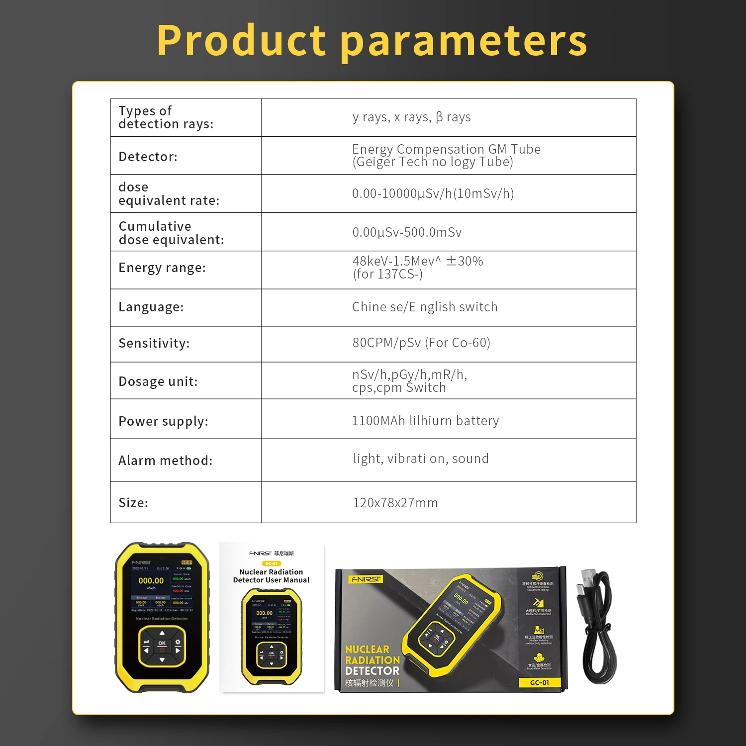 GC-01 Radioactive Monitoring Tool, Handheld Radiation Tester for X-ray, Beta, Ga