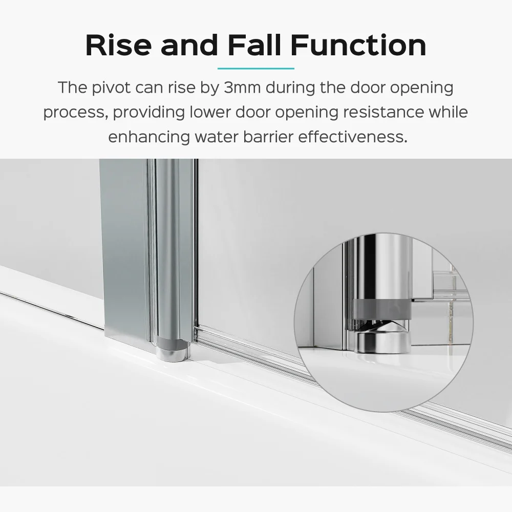 43 in. W * 58 in. H Frameless Folding Shower Doors for Bathtub, 1/4" (6mm) Thick SGCC Tempered Glass Door, Bathroom Pivot Tub 3