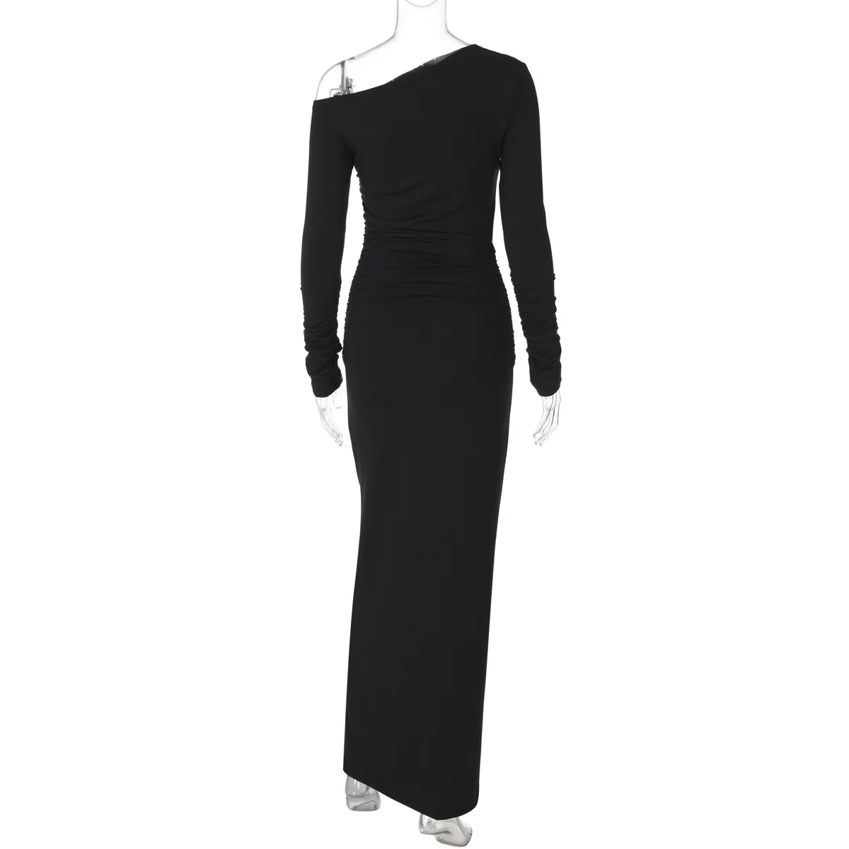 White Skew Collar Long Sleeve Maxi Dress For Women Autumn Winter New Bodycon Elegant Party Dress Female High Waist