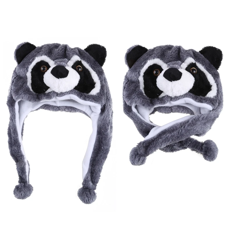 Cute Plush Animal Winter Hat - Faux Fur Ski Cap With Long Ear Straps & Pom Poms 11 thumbnail image