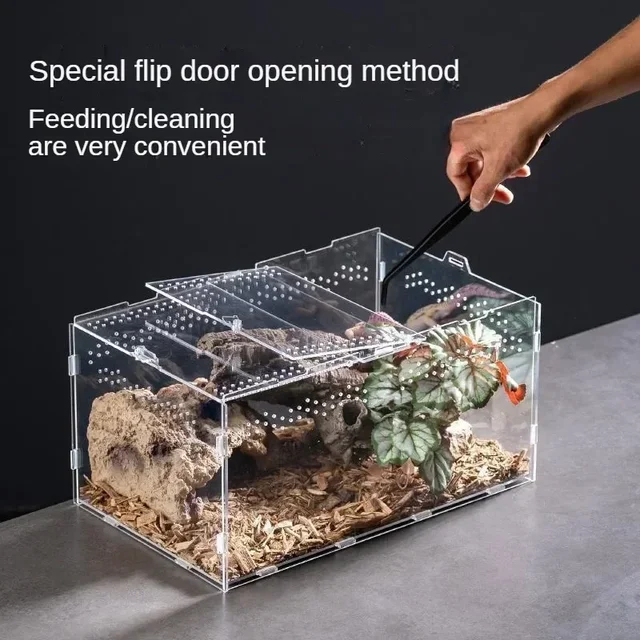 Acrylic Transparent Reptile Terrarium Breeding Box Turtle Cage Nano Arboreal Tarantula Enclosure Dearded Dragon Reptiles Habitat 3