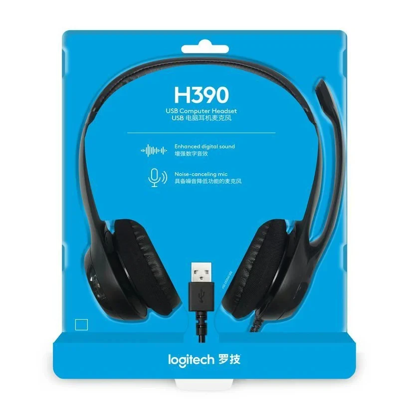 Logitech H390 USB Wired Headset Stereo Headphones with Noise-Cancelling Microphone For PC/Mac/Laptop