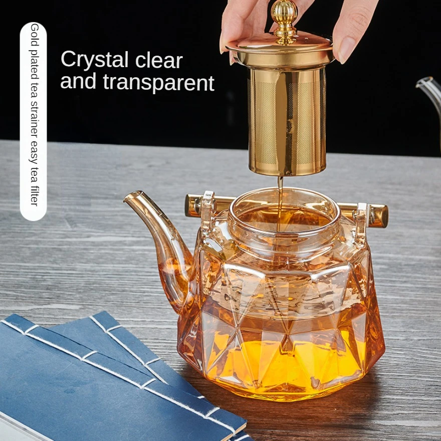 Diompirux 1000ml Teiera in vetro con filtro nel beccuccio, Filtro in Acciaio Inox Coil, Teiera in vetro borosilicato con colino in metallo e cap, per tè, tisane, caffè, Sfuso Infusiera
