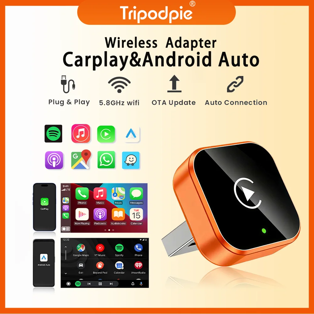 2026 2-in-1 Kabelloser CarPlay Dongle Kabelloser Android Auto Adapter AI Smart Box 5GHz WLAN Typ-C/USB Plug-and-Play Auto-Zubehör