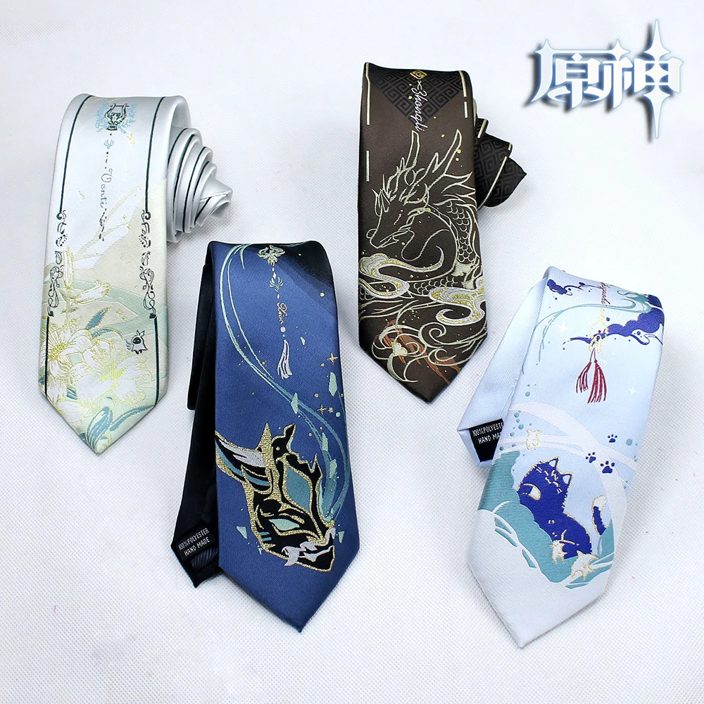 

Game Impact Xiao Venti Wanderer Zhongli Tie Cosplay JK DK Uniform Embroidery Necktie Unisex Costume Accessories Gifts