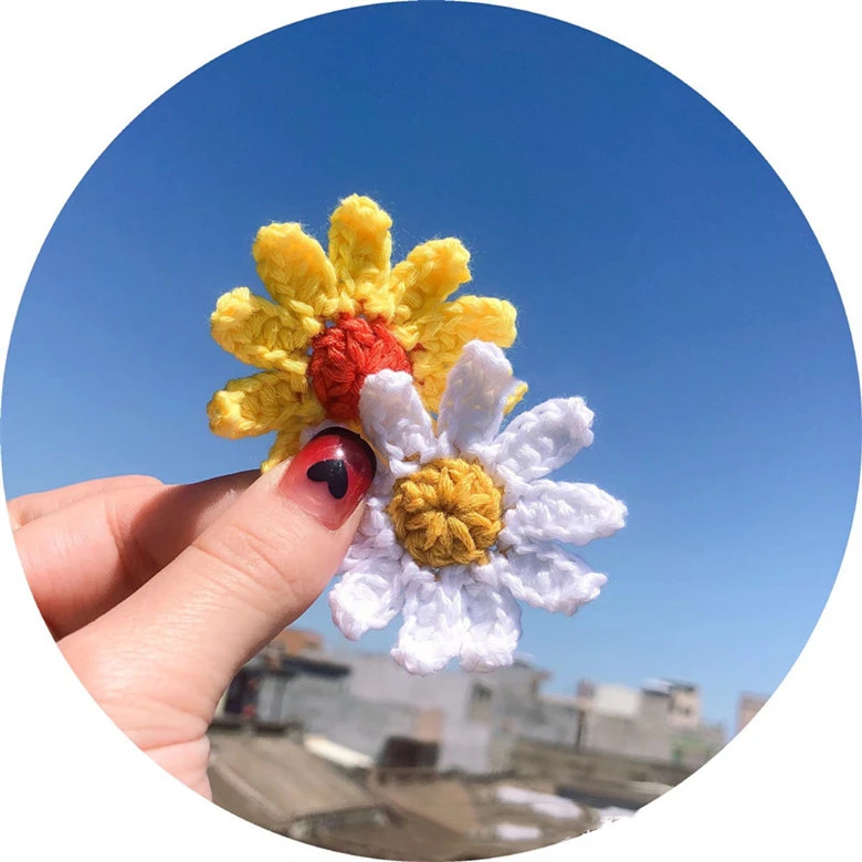 

Handmade 20pcs Boutique Cartoon Crochet Daisy DIY Decoration Parts for Headwear Clothes Solid Floral Hair Accessories