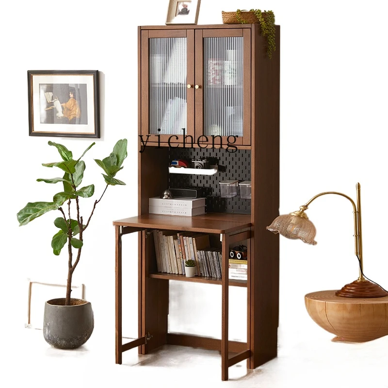 

ZC Solid Wood Folding Desk Bookcase Integrated Desk Computer Desk Study and Bedroom Study Table Bookcase