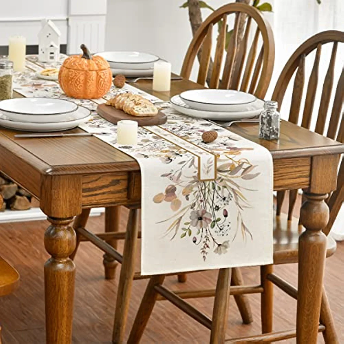 Flower Printing Polysterflax Blended Yarn Table Runner For Dining Table