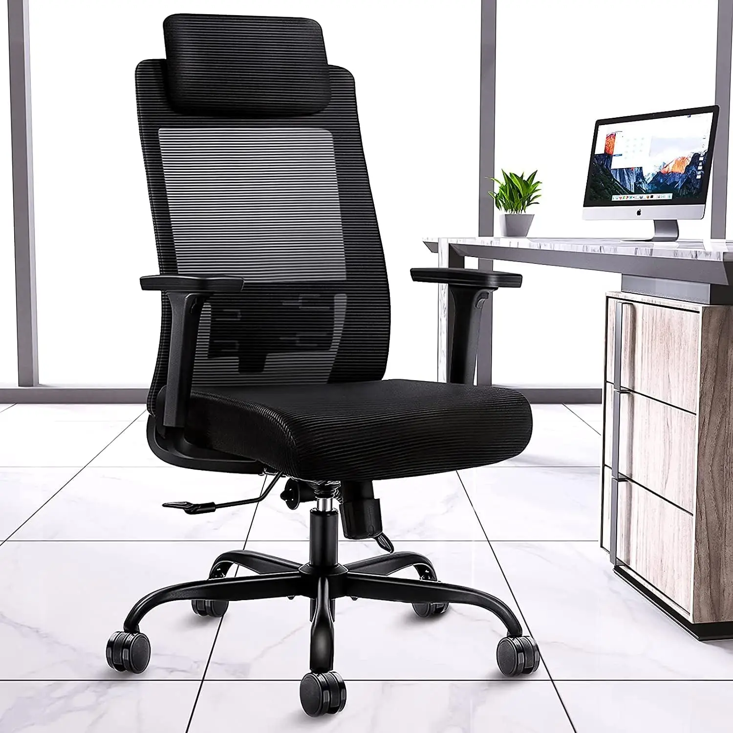 

Computer Desk Chairs - Mesh Home Office Desk Chairs with Lumbar Support & 3D Adjustable Armrests (High Back) Acrylic nordic chai