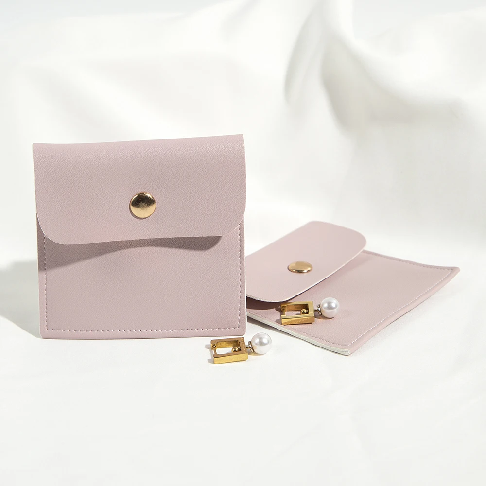 휴대용 8x8cm PU 가죽 미니 보석 파우치 10개, 스냅 잠금 장치 포함, 목걸이 및 크리스탈 팔찌 보관용, 파티 의상 보관용