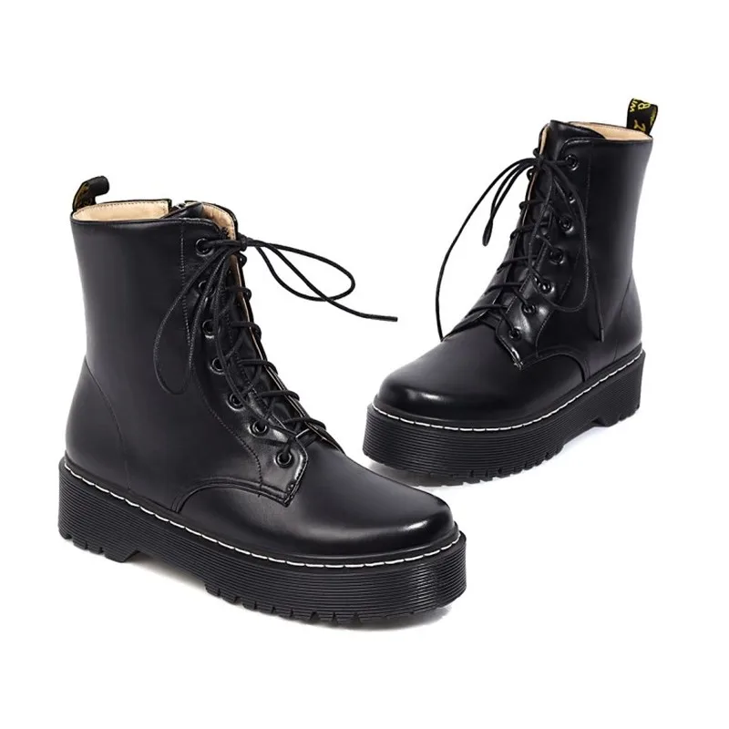 winter The New fashion British style Thick bottom Lace boots black Beige brown Round head Handsome High heels Women boots