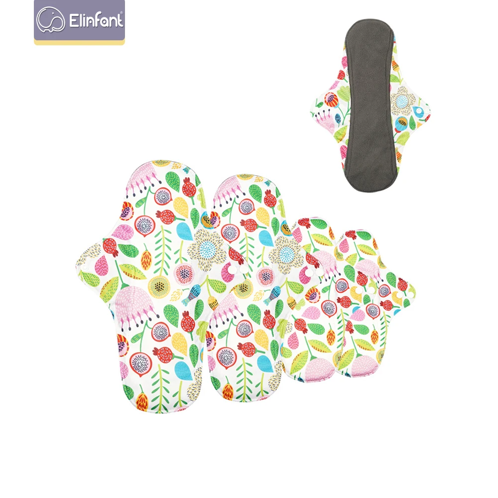 4pcs/set Bamboo Charcoal Waterproof Washable Menstrual Pads Panty Liner Reusable Sanitary Pads