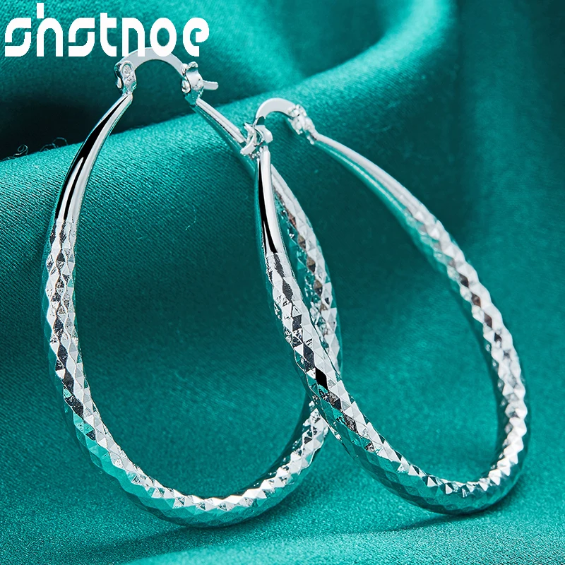 

SHSTONE 925 Sterling Silver Simple Elliptic Circle Hoop Earrings For Women Christmas Wedding Gift High Quality Jewelry Wholesale