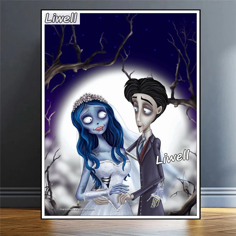 Diamond Painting Novelty AB Disney Bride The Nightmare Before Christmas  Rhinestone Moon Embroidery 5D DIY Art Decor Wall Sticker