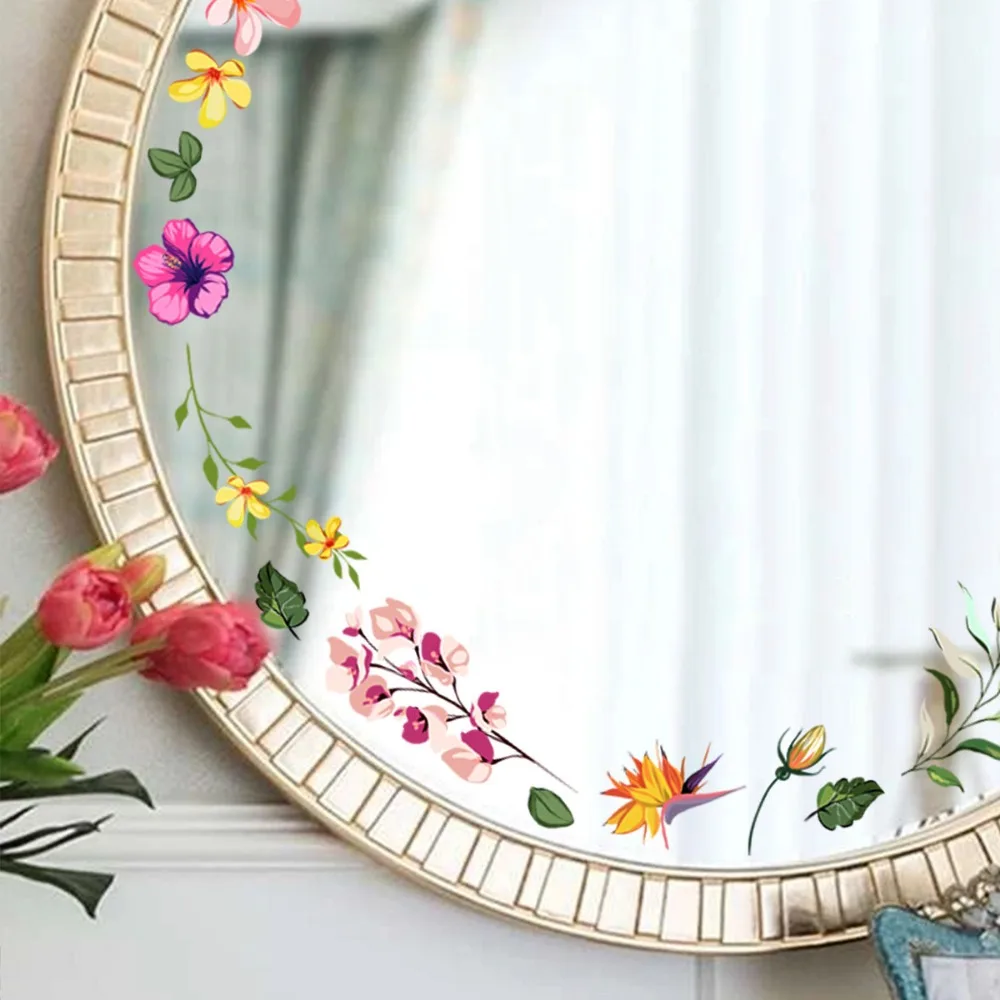 Floral Mirror Bathroom Stickers Flower Wall Decor Room Decoration Room Aesthetic Bedroom Decor for Girls Home Art Decoration