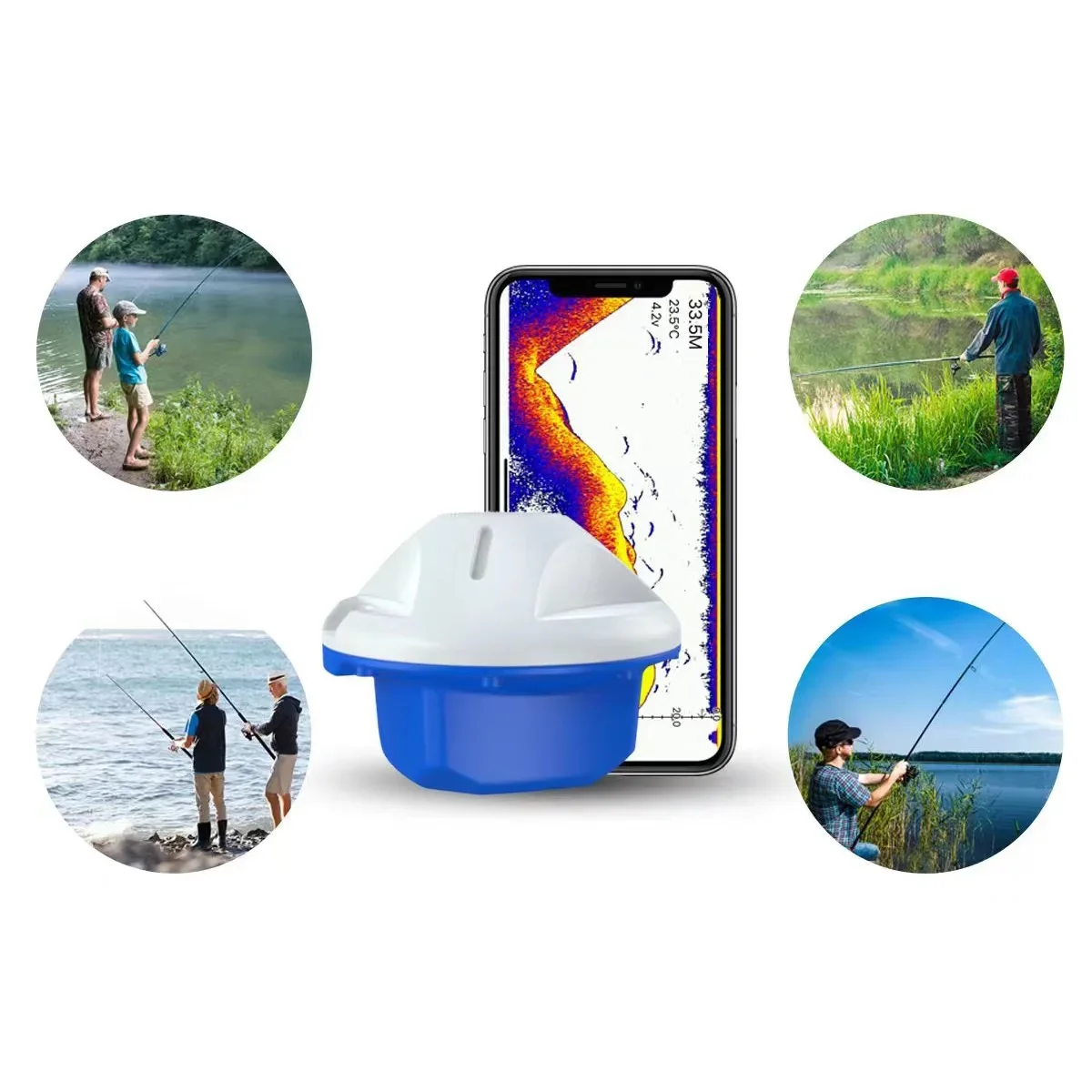 SONAR Fish Finder Mobile Phone Bluetooth Connection Wireless Sonar Terrain Detector HD Screen Display Portable Fish Detector