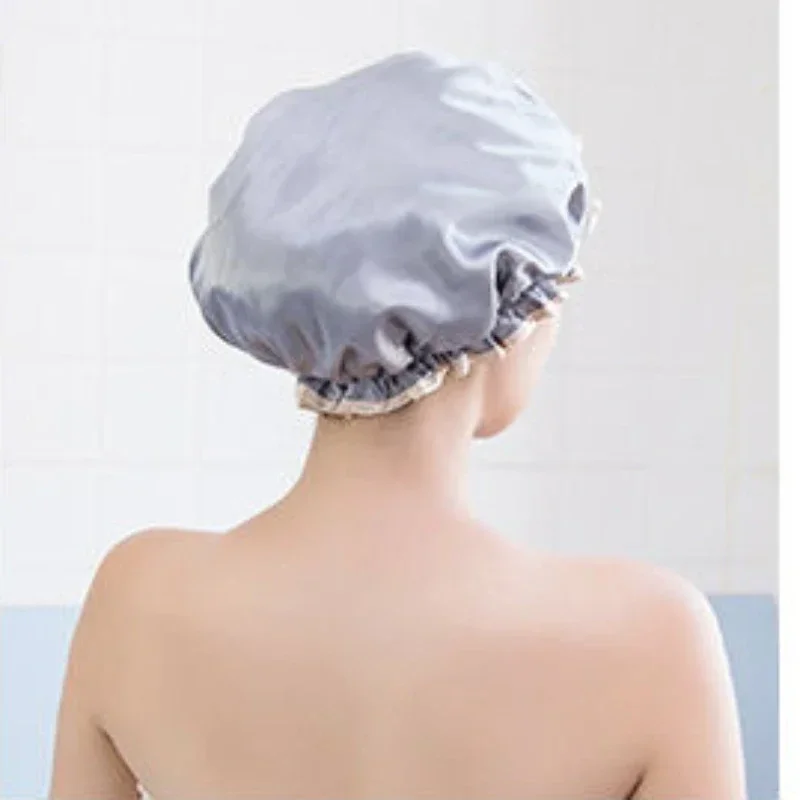 Waterproof Elastic Shower Cap Reusable Thickened Double-layer Bath Hat Women Head Hair Cover Sleep Cap Home Supply
