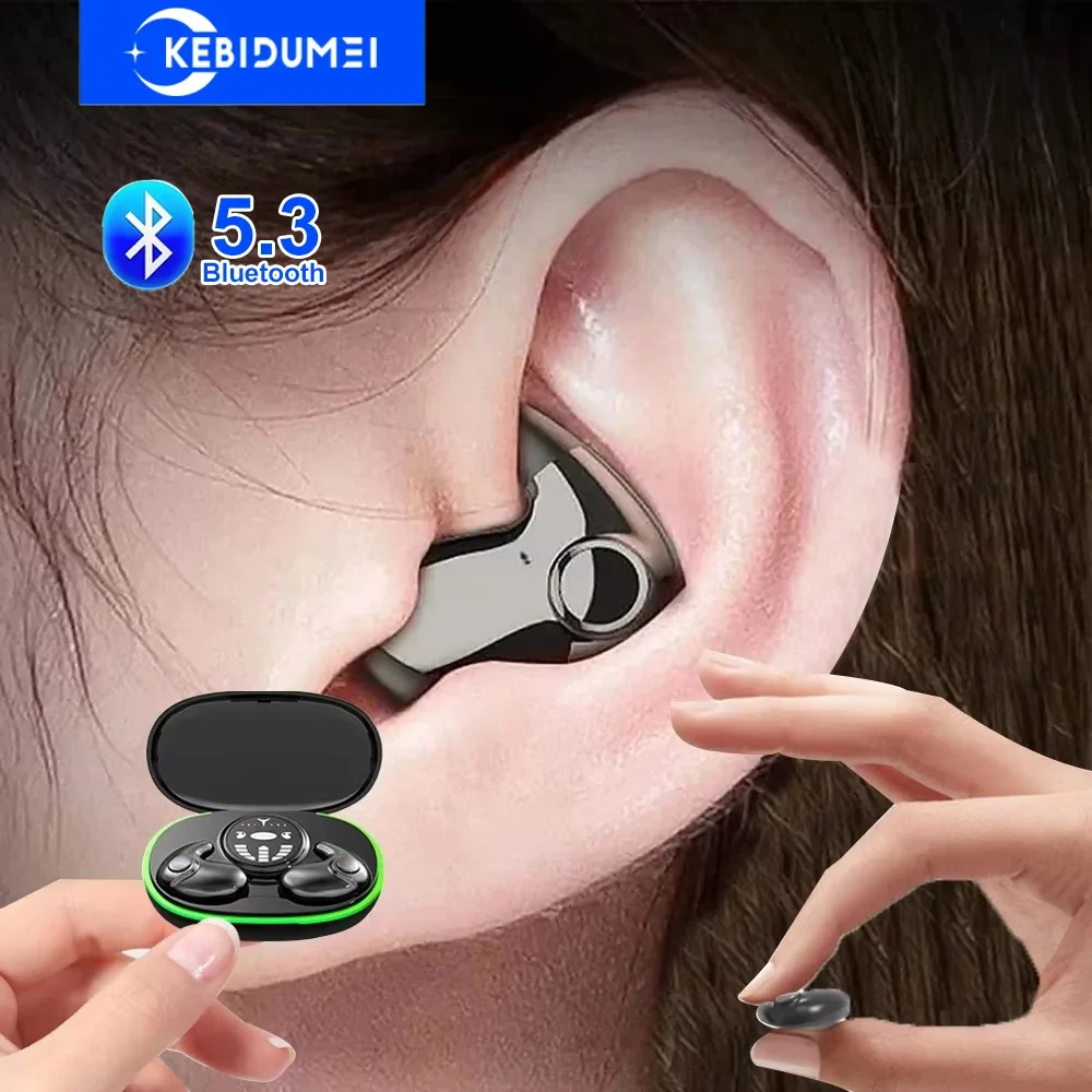 보이지 않는 수면 이어폰 Bluetooth 5.3 헤드폰 IPX5 방수 소음 감소 이어 버드 터치 컨트롤 무선 헤드셋