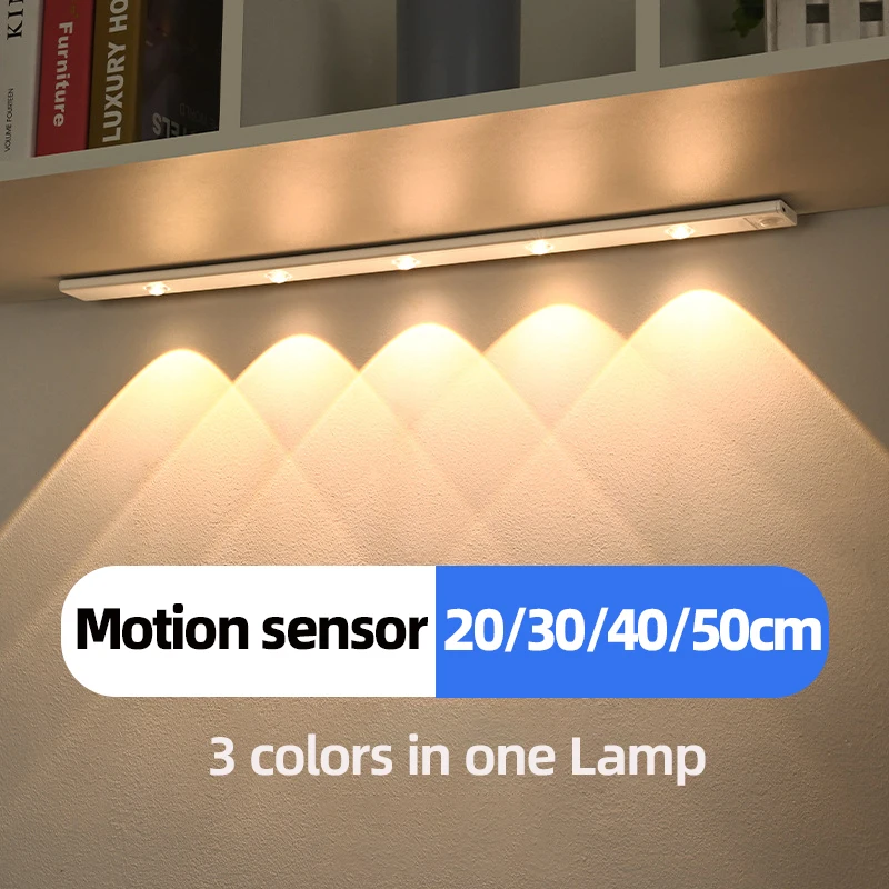 화이트/블랙 LED 캐비닛 빛 USB 충전식 모션 센서 LED 빛 부엌 옷장 캐비닛 조명 20CM/30CM/40CM/50CM
