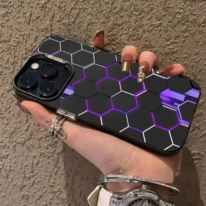 Sleek Honeycomb Matte Shockproof Phone Case with Laser Design