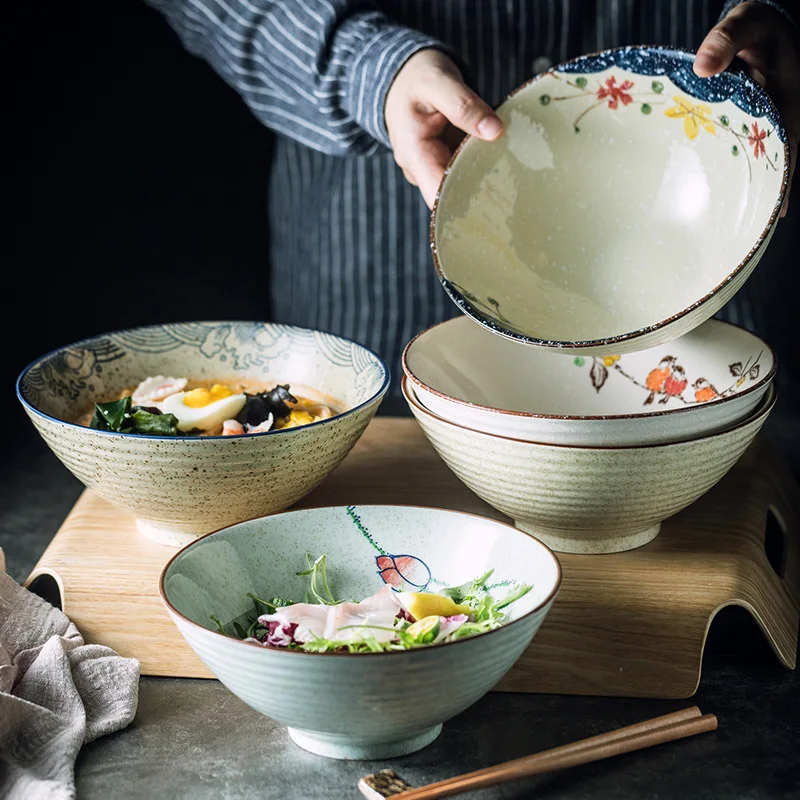 

Creative Trumpet Japanese Style Ramen Bowl Household Soup Noodles Ceramic Large Rain-Hat Shaped Bowl Tableware Suit